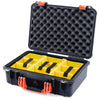 Pelican 1500 Case, Black with Orange Handle & Latches Yellow Padded Microfiber Dividers with Convolute Lid Foam ColorCase 015000-0010-110-150