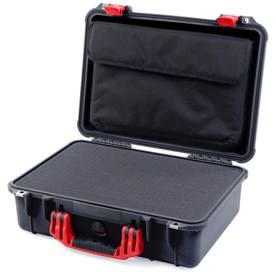 Pelican 1500 Case, Black with Red Handle & Latches Pick & Pluck Foam with Computer Pouch ColorCase 015000-0201-110-320