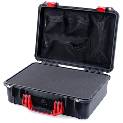 Pelican 1500 Case, Black with Red Handle & Latches Pick & Pluck Foam with Mesh Lid Organizer ColorCase 015000-0101-110-320