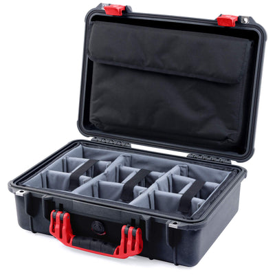 Pelican 1500 Case, Black with Red Handle & Latches Gray Padded Microfiber Dividers with Computer Pouch ColorCase 015000-0270-110-320