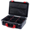 Pelican 1500 Case, Black with Red Handle & Latches TrekPak Divider System with Computer Pouch ColorCase 015000-0220-110-320