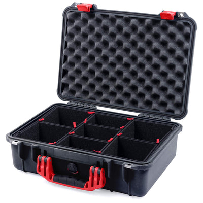 Pelican 1500 Case, Black with Red Handle & Latches TrekPak Divider System with Convolute Lid Foam ColorCase 015000-0020-110-320