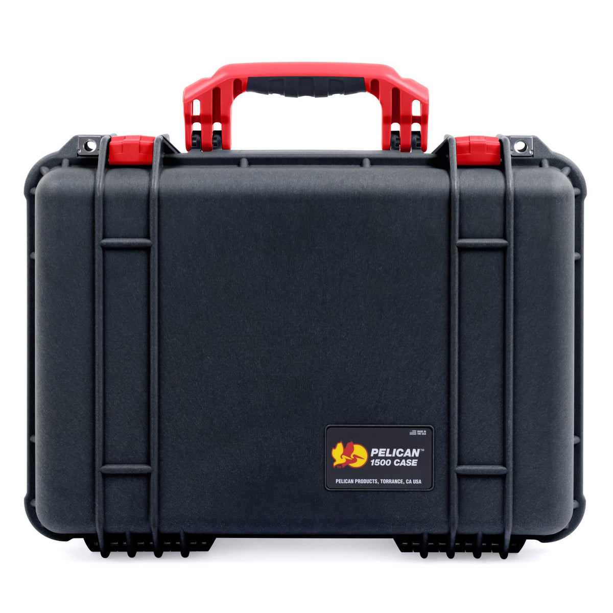 Pelican 1500 Case, Black with Red Handle &amp; Latches ColorCase 