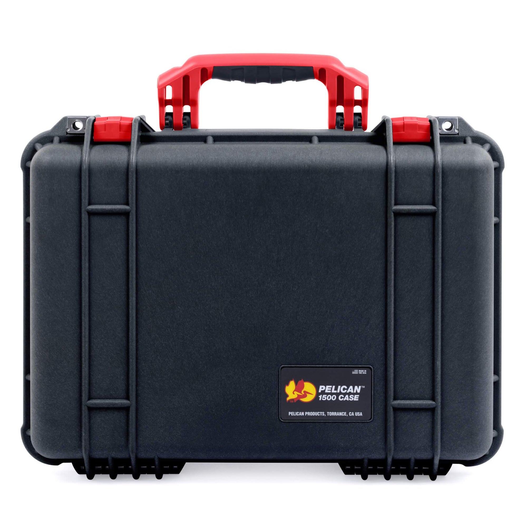 Pelican 1500 Case, Black with Red Handle & Latches ColorCase 