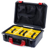 Pelican 1500 Case, Black with Red Handle & Latches Yellow Padded Microfiber Dividers with Mesh Lid Organizer ColorCase 015000-0110-110-320