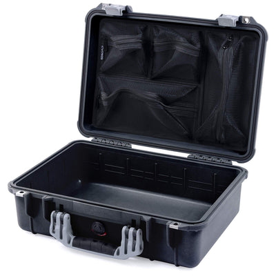 Pelican 1500 Case, Black with Silver Handle & Latches Mesh Lid Organizer Only ColorCase 015000-0100-110-180