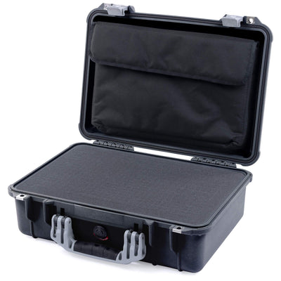 Pelican 1500 Case, Black with Silver Handle & Latches Pick & Pluck Foam with Computer Pouch ColorCase 015000-0201-110-180