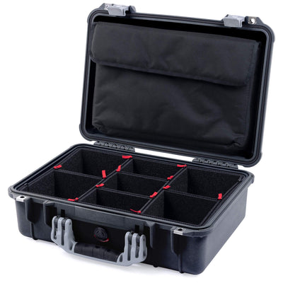 Pelican 1500 Case, Black with Silver Handle & Latches TrekPak Divider System with Computer Pouch ColorCase 015000-0220-110-180