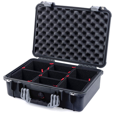 Pelican 1500 Case, Black with Silver Handle & Latches TrekPak Divider System with Convolute Lid Foam ColorCase 015000-0020-110-180