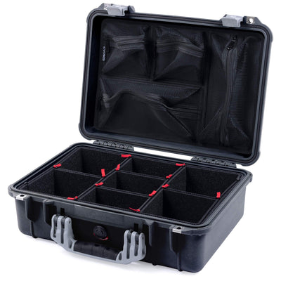 Pelican 1500 Case, Black with Silver Handle & Latches TrekPak Divider System with Mesh Lid Organizer ColorCase 015000-0120-110-180