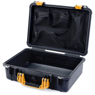 Pelican 1500 Case, Black with Yellow Handle & Latches Mesh Lid Organizer Only ColorCase 015000-0100-110-240