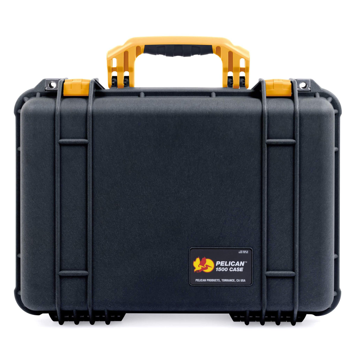 Pelican 1500 Case, Black with Yellow Handle &amp; Latches ColorCase 