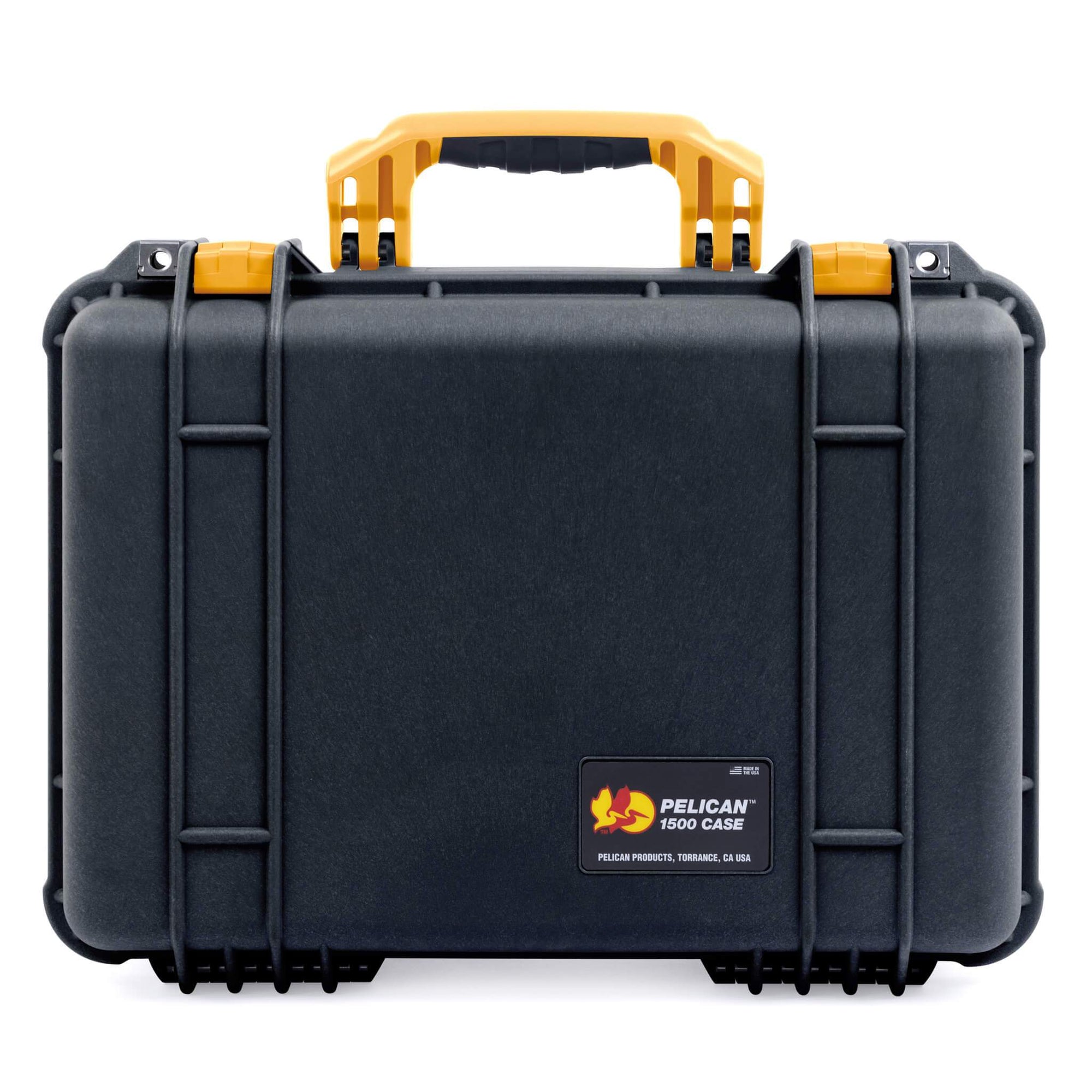 Pelican 1500 Case, Black with Yellow Handle & Latches ColorCase 