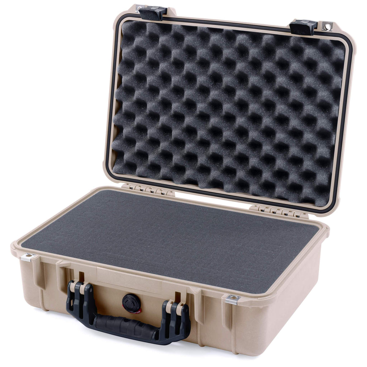 Pelican 1500 Case, Desert Tan with Black Handle &amp; Latches Pick &amp; Pluck Foam with Convolute Lid Foam ColorCase 015000-0001-310-110