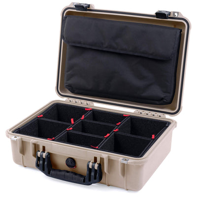 Pelican 1500 Case, Desert Tan with Black Handle & Latches TrekPak Divider System with Computer Pouch ColorCase 015000-0220-310-110