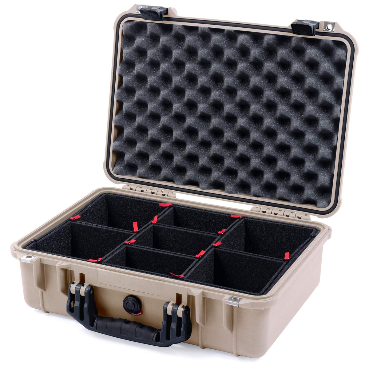 Pelican 1500 Case, Desert Tan with Black Handle &amp; Latches TrekPak Divider System with Convolute Lid Foam ColorCase 015000-0020-310-110