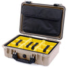 Pelican 1500 Case, Desert Tan with Black Handle & Latches Yellow Padded Microfiber Dividers with Computer Pouch ColorCase 015000-0210-310-110