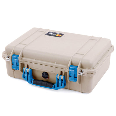 Pelican 1500 Case, Desert Tan with Blue Handle & Latches ColorCase