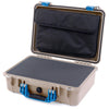 Pelican 1500 Case, Desert Tan with Blue Handle & Latches Pick & Pluck Foam with Computer Pouch ColorCase 015000-0201-310-120