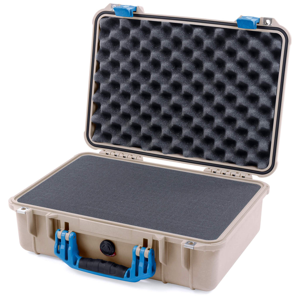 Pelican 1500 Case, Desert Tan with Blue Handle &amp; Latches Pick &amp; Pluck Foam with Convolute Lid Foam ColorCase 015000-0001-310-120