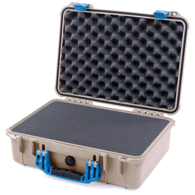Pelican 1500 Case, Desert Tan with Blue Handle & Latches Pick & Pluck Foam with Convolute Lid Foam ColorCase 015000-0001-310-120