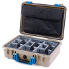 Pelican 1500 Case, Desert Tan with Blue Handle & Latches Gray Padded Microfiber Dividers with Computer Pouch ColorCase 015000-0270-310-120