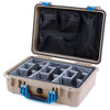 Pelican 1500 Case, Desert Tan with Blue Handle & Latches Gray Padded Microfiber Dividers with Mesh Lid Organizer ColorCase 015000-0170-310-120