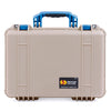 Pelican 1500 Case, Desert Tan with Blue Handle & Latches ColorCase