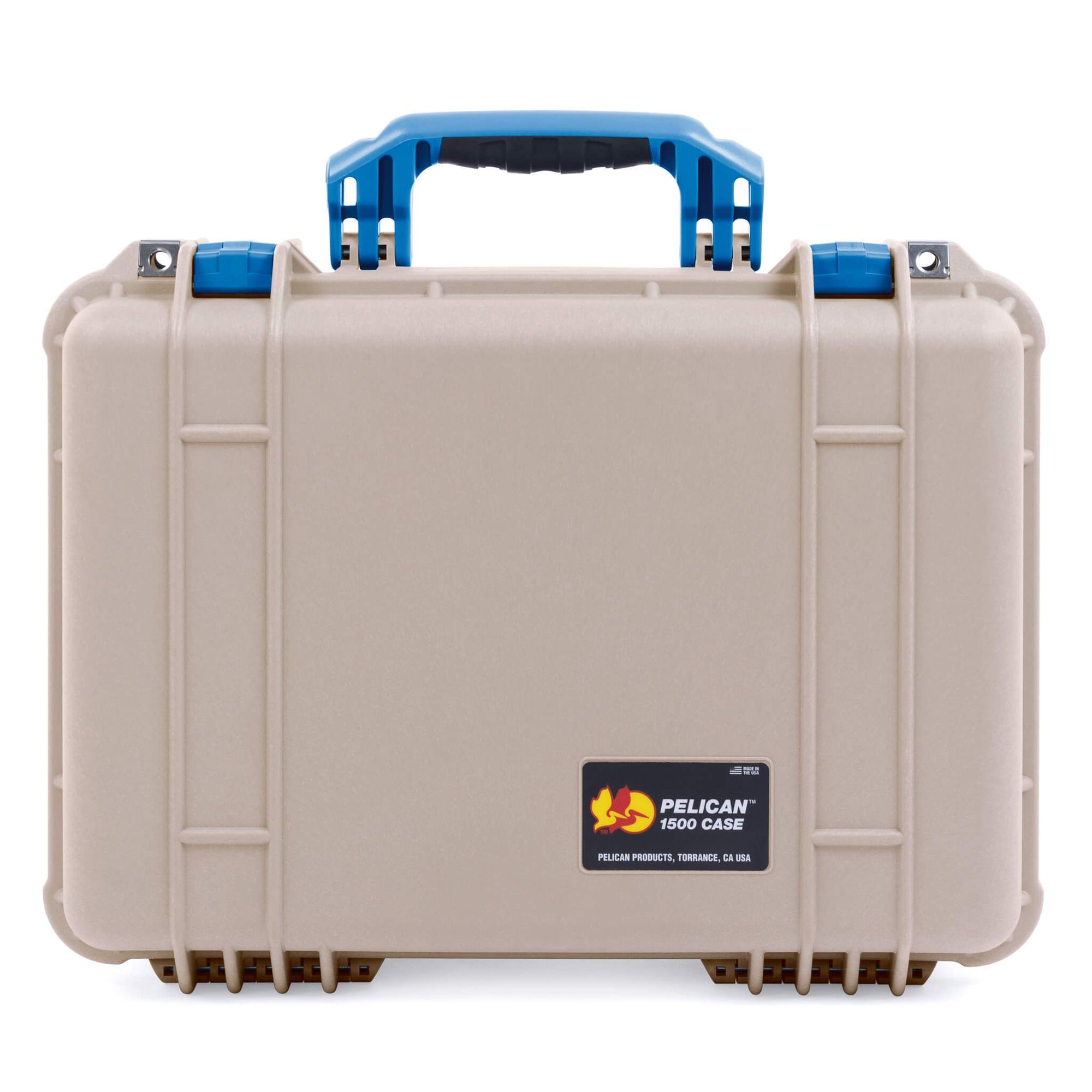 Pelican 1500 Case, Desert Tan with Blue Handle & Latches ColorCase 