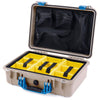 Pelican 1500 Case, Desert Tan with Blue Handle & Latches Yellow Padded Microfiber Dividers with Mesh Lid Organizer ColorCase 015000-0110-310-120
