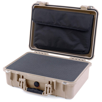 Pelican 1500 Case, Desert Tan Pick & Pluck Foam with Computer Pouch ColorCase 015000-0201-310-310