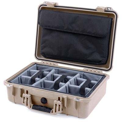 Pelican 1500 Case, Desert Tan Gray Padded Microfiber Dividers with Computer Pouch ColorCase 015000-0270-310-310