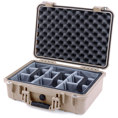 Pelican 1500 Case, Desert Tan Gray Padded Microfiber Dividers with Convolute Lid Foam ColorCase 015000-0070-310-310