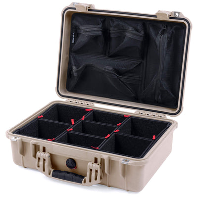 Pelican 1500 Case, Desert Tan TrekPak Divider System with Mesh Lid Organizer ColorCase 015000-0120-310-310