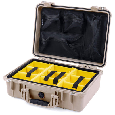 Pelican 1500 Case, Desert Tan Yellow Padded Microfiber Dividers with Mesh Lid Organizer ColorCase 015000-0110-310-310