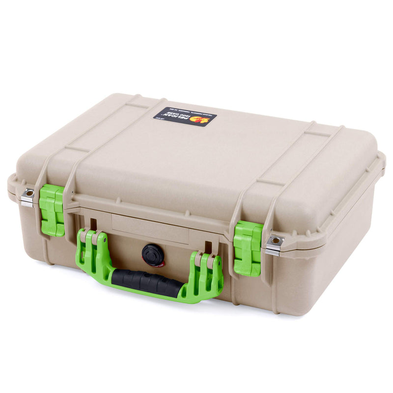 Pelican 1500 Case, Desert Tan with Lime Green Handle & Latches ColorCase 