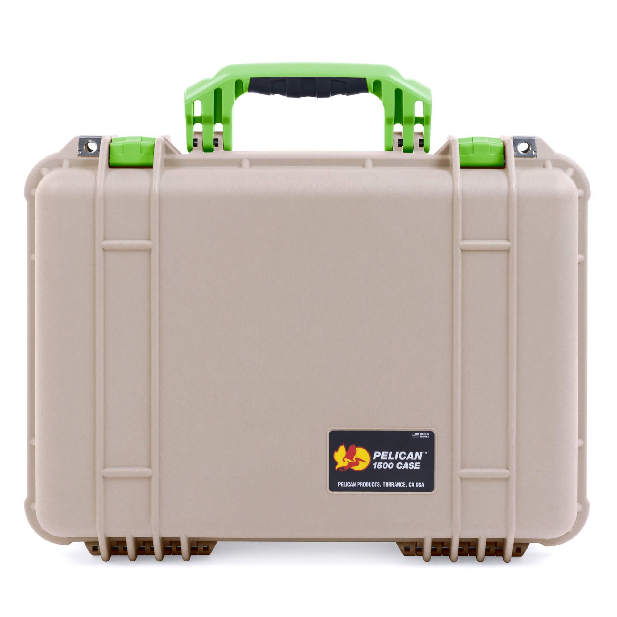 Pelican 1500 Case, Desert Tan with Lime Green Handle & Latches ColorCase 