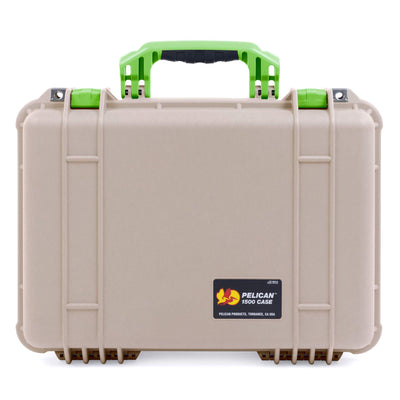 Pelican 1500 Case, Desert Tan with Lime Green Handle & Latches ColorCase