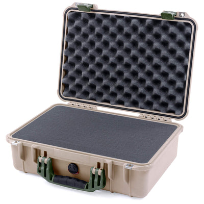 Pelican 1500 Case, Desert Tan with OD Green Handle & Latches Pick & Pluck Foam with Convolute Lid Foam ColorCase 015000-0001-310-130