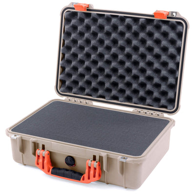 Pelican 1500 Case, Desert Tan with Orange Handle & Latches Pick & Pluck Foam with Convolute Lid Foam ColorCase 015000-0001-310-150