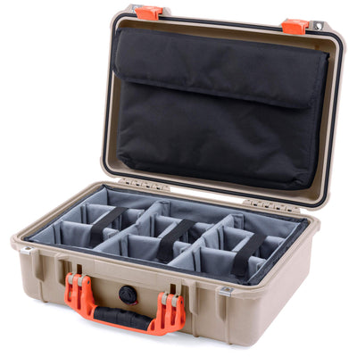 Pelican 1500 Case, Desert Tan with Orange Handle & Latches Gray Padded Microfiber Dividers with Computer Pouch ColorCase 015000-0270-310-150