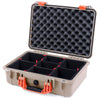 Pelican 1500 Case, Desert Tan with Orange Handle & Latches TrekPak Divider System with Convolute Lid Foam ColorCase 015000-0020-310-150