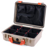 Pelican 1500 Case, Desert Tan with Orange Handle & Latches TrekPak Divider System with Mesh Lid Organizer ColorCase 015000-0120-310-150