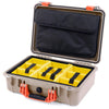 Pelican 1500 Case, Desert Tan with Orange Handle & Latches Yellow Padded Microfiber Dividers with Computer Pouch ColorCase 015000-0210-310-150