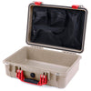 Pelican 1500 Case, Desert Tan with Red Handle & Latches Mesh Lid Organizer Only ColorCase 015000-0100-310-150