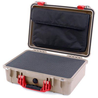 Pelican 1500 Case, Desert Tan with Red Handle & Latches Pick & Pluck Foam with Computer Pouch ColorCase 015000-0201-310-320