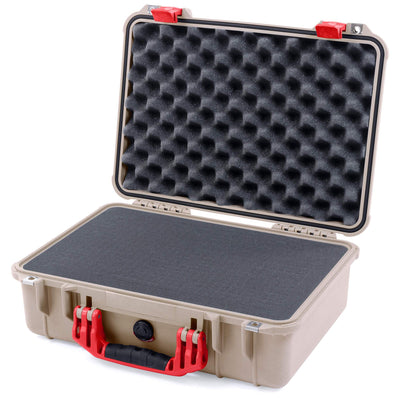Pelican 1500 Case, Desert Tan with Red Handle & Latches Pick & Pluck Foam with Convolute Lid Foam ColorCase 015000-0001-310-150