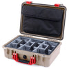 Pelican 1500 Case, Desert Tan with Red Handle & Latches Gray Padded Microfiber Dividers with Computer Pouch ColorCase 015000-0270-310-320