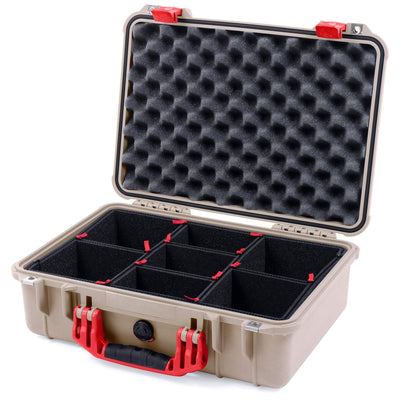 Pelican 1500 Case, Desert Tan with Red Handle & Latches TrekPak Divider System with Convolute Lid Foam ColorCase 015000-0020-310-320