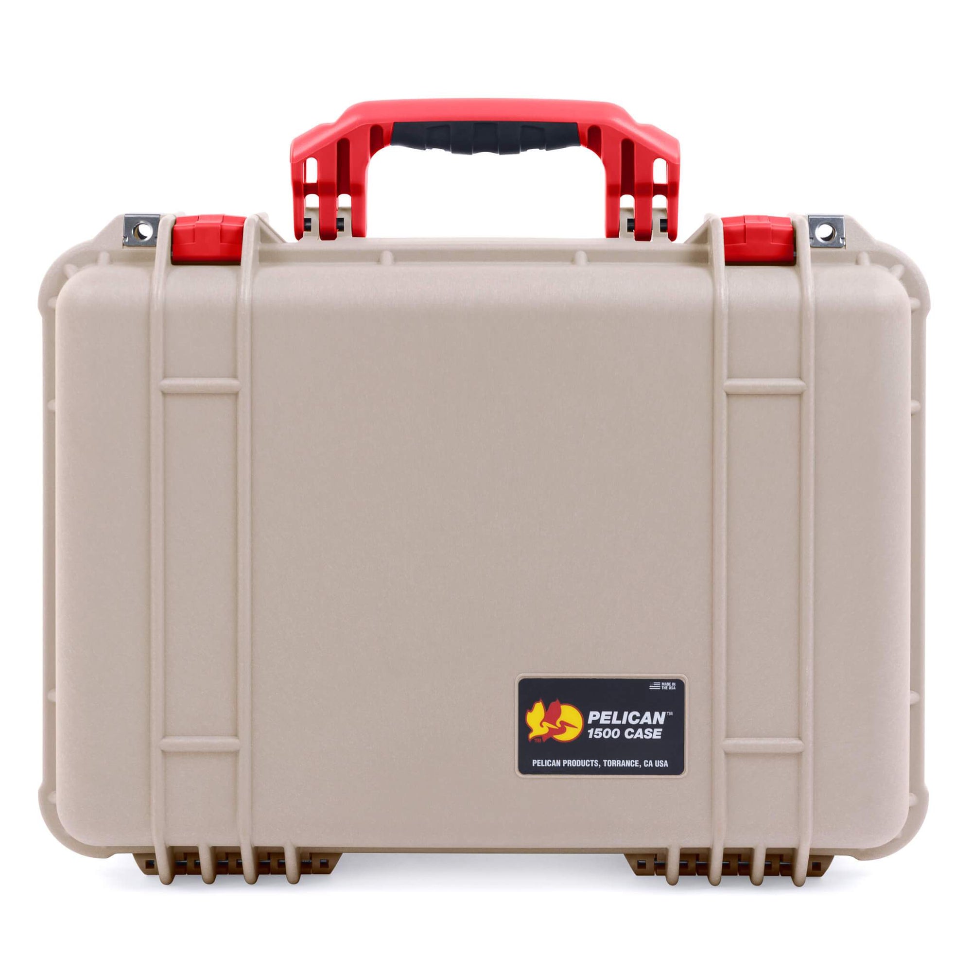 Pelican 1500 Case, Desert Tan with Red Handle & Latches ColorCase 